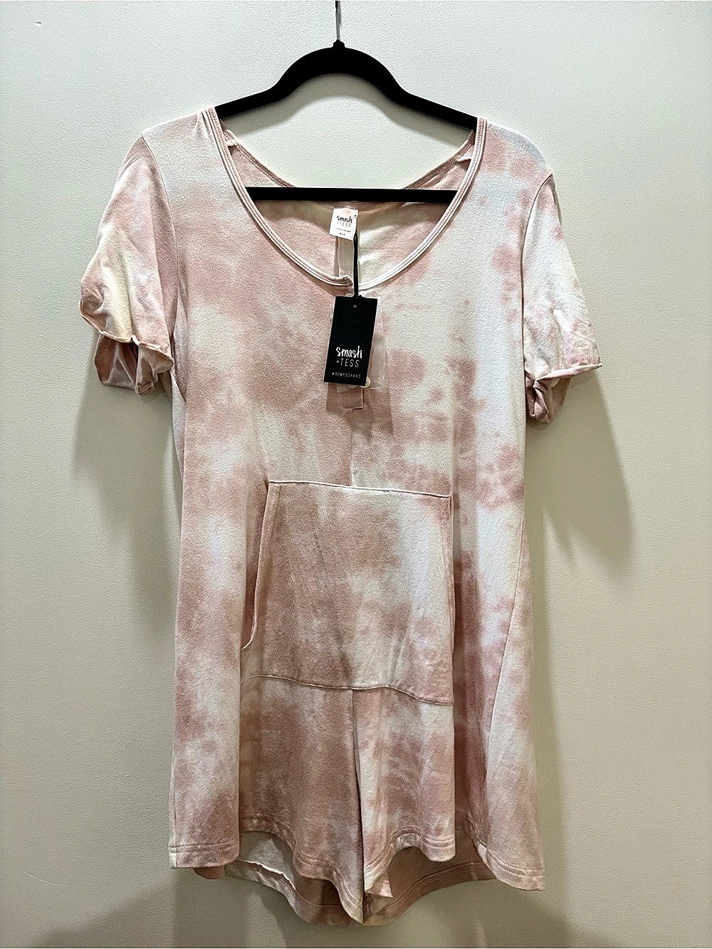 Smash + Tess Romperall Tie-Dye Short Sleeve Romper Pink & White